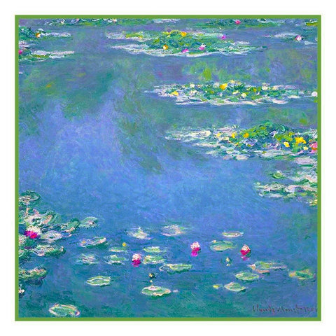 Water Lilies in Blues inspired by Claude Monet's Impressionist painting Counted Cross Stitch Pattern DIGITAL DOWNLOAD