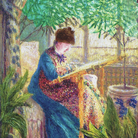 Camille Monet Embroidering inspired by Claude Monet's Impressionist painting Counted Cross Stitch Pattern DIGITAL DOWNLOAD