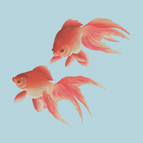 Japanese Artist Ohara (Koson) Shoson's 2 Goldfish Counted Cross Stitch Pattern
