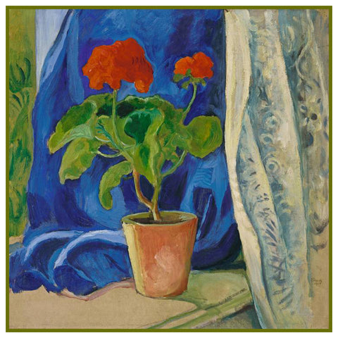 Red Geranium Pot Still Life by Expressionist Artist August Macke Counted Cross Stitch Pattern DIGITAL DOWNLOAD