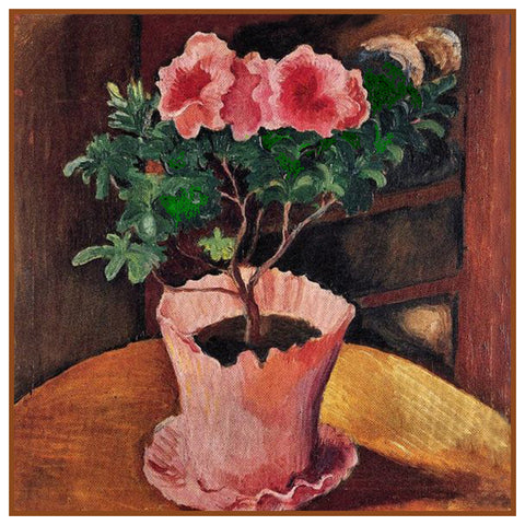 Pink Azalea Pot Still Life by Expressionist Artist August Macke Counted Cross Stitch Pattern
