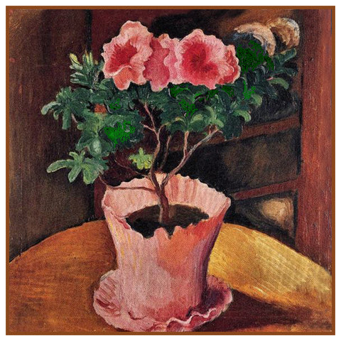 Pink Azalea Pot Still Life by Expressionist Artist August Macke Counted Cross Stitch Pattern