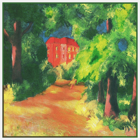 Red House in the Park Landscape by Expressionist Artist August Macke Counted Cross Stitch Pattern