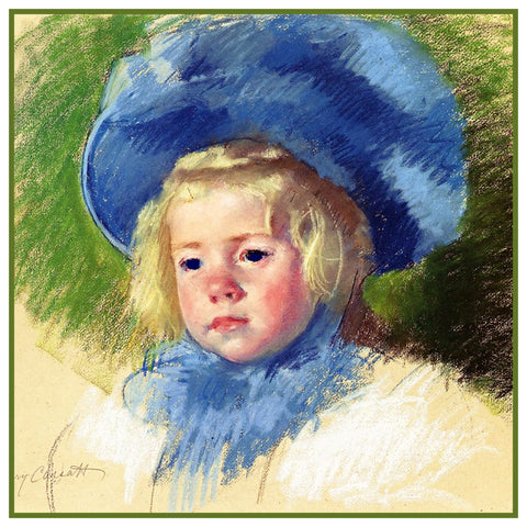 Simone and Her Blue Hat by American Impressionist Artist Mary Cassatt Counted Cross Stitch Pattern