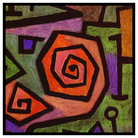 Heroic Roses detail by Expressionist Artist Paul Klee Counted Cross Stitch Pattern