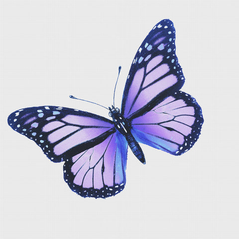 Purple and Black Mosaic Butterfly in Flight Counted Cross Stitch Pattern