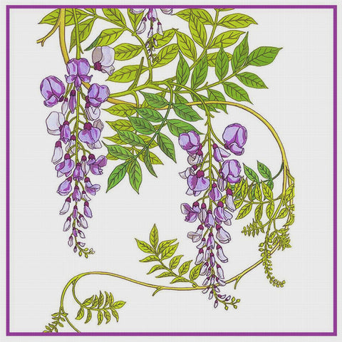 Purple Flowering Wisteria Counted Cross Stitch Pattern DIGITAL DOWNLOAD