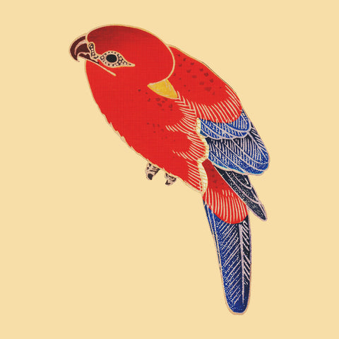 Small Parakeet Detail by Japanese Artist Ito Jakuchu Counted Cross Stitch Pattern