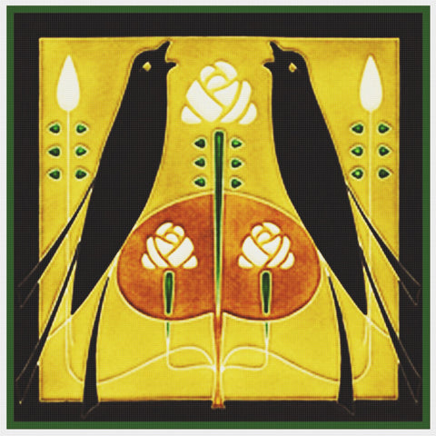 Song Birds By Talwin Morris  Arts and Crafts Style Counted Cross Stitch Pattern