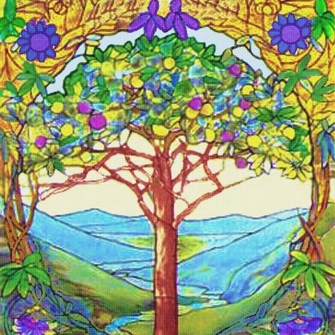 Tree of Life Square detail inspired by Louis Comfort Tiffany  Counted Cross Stitch Pattern