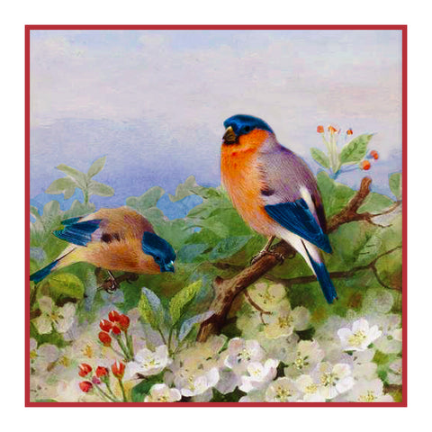 Bullfinches and Blossoms By Naturalist Archibald Thorburn's Counted Cross Stitch Pattern