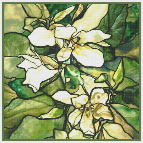 Magnolia Blossoms detail inspired by Louis Comfort Tiffany Counted Cross Stitch Pattern DIGITAL DOWNLOAD