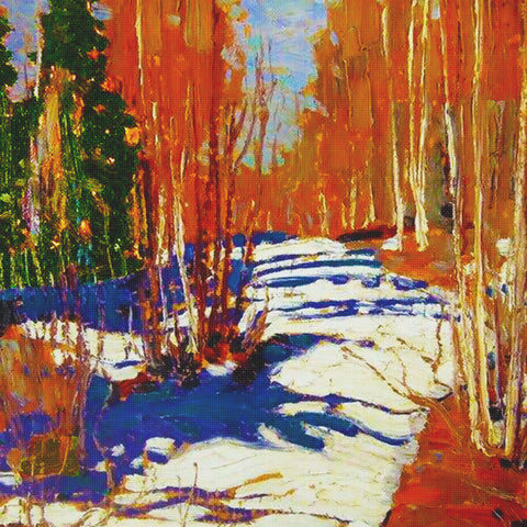 Canadian Group of Seven Tom Thomson's Path Behind The Lodge Canada Landscape Counted Cross Stitch Pattern