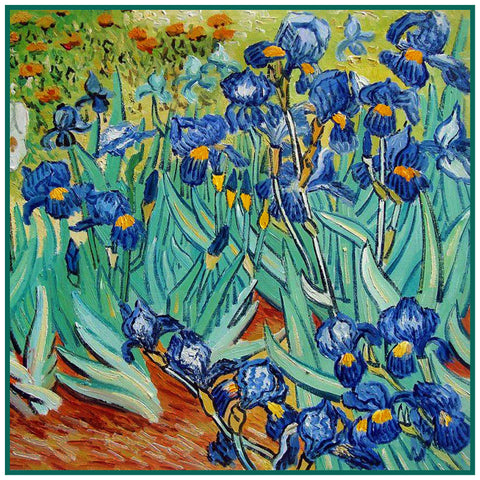 Irises in the Garden detail inspired by Impressionist Vincent Van Gogh's Painting Counted Cross Stitch Pattern