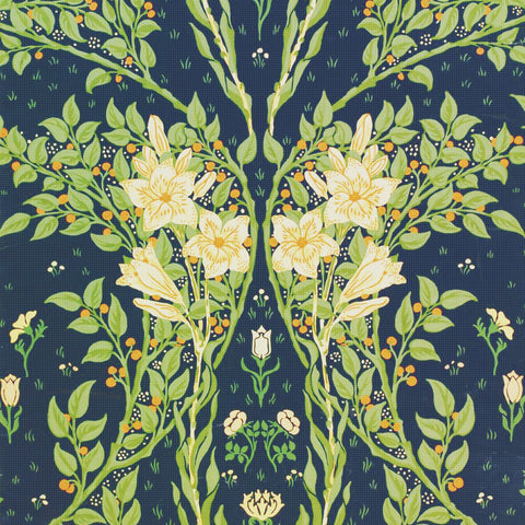 White Lily-Blue Background Detail by Arts and Crafts Artist Walter Crane Counted Cross Stitch Pattern