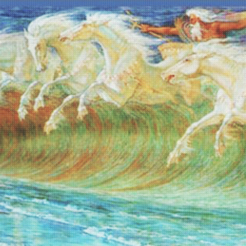 Neptune's Horses Detail by Arts and Crafts Artist Walter Crane Counted Cross Stitch Pattern DIGITAL DOWNLOAD