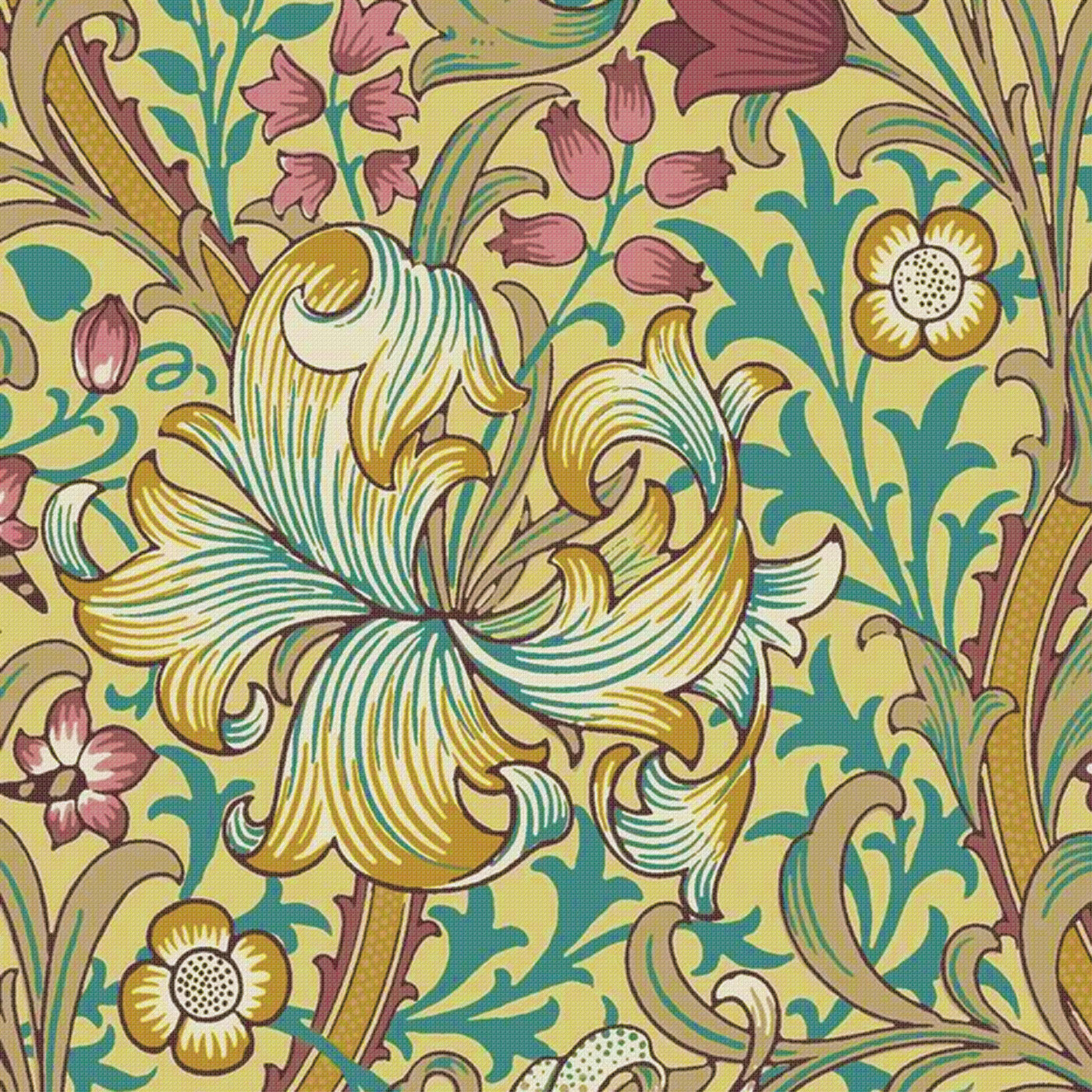 William Morris Golden Lily Design in Earthtones Counted Cross Stitch P ...
