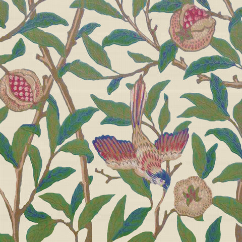 William Morris Bird and Fruit Detail in Earthtones Design Counted Cross Stitch Pattern