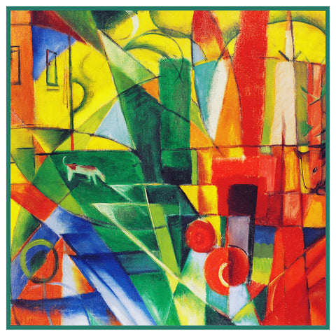 German Landscape with House Dog Cows by Expressionist Artist Franz Marc Counted Cross Stitch Pattern