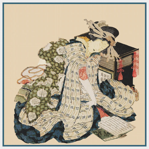 Asian Japanese A Courtesan Asleep Hokusai Counted Cross Stitch Chart Pattern DIGITAL DOWNLOAD