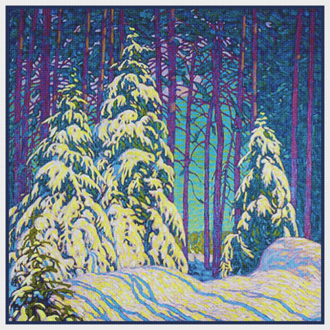 Winter Sunrise Landscape by Canadian Lawren Harris Counted Cross Stitch Pattern DIGITAL DOWNLOAD