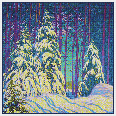 Winter Sunrise Landscape by Canadian Lawren Harris Counted Cross Stitch Pattern