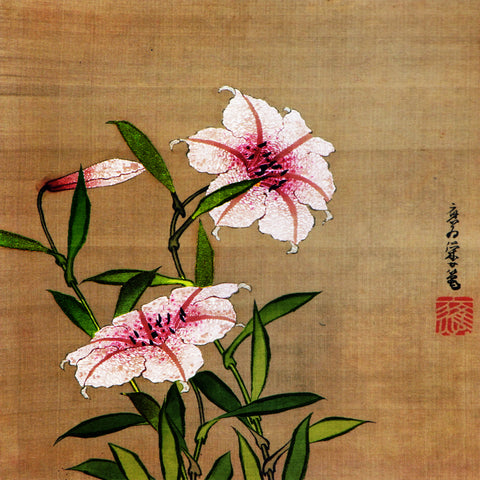 Asian Lily Flowers Katsushika Oi Daughter of Hokusai Counted Cross Stitch Pattern