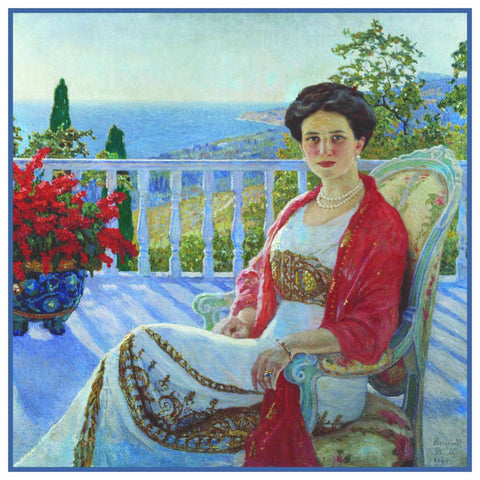 The Lady on The Balcony By Nikolay Bogdanov-Belsky Counted Cross Stitch Pattern