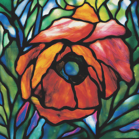 Louis Comfort Tiffany Poppy Flower Square Design Counted Cross Stitch Pattern
