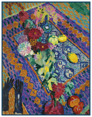 Still Life with Gloves by Artist Robert Delaunay Counted Cross Stitch Pattern