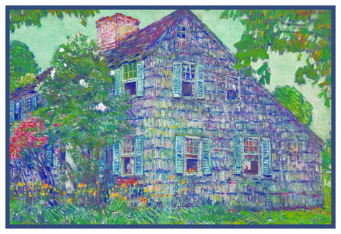 Old House in East Hampton Long Island by American Impressionist Painter Childe Hassam Counted Cross Stitch Pattern