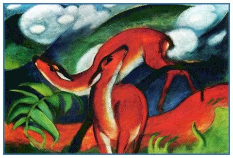 Deer Playing by Expressionist Artist Franz Marc Counted Cross Stitch Pattern