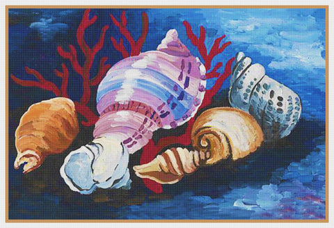 Sea Shells by Russian Modern Art Aleksandra Ekster Counted Cross Stitch Pattern