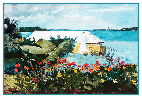 Bermuda Bungalow and Flowers by Winslow Homer Counted Cross Stitch Pattern
