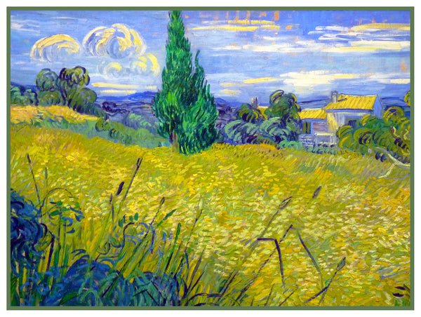 Green Wheat Field with Cypress Trees inspired by Impressionist
