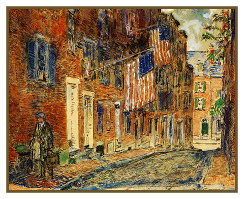 Acorn Street on Beacon Hill Boston Massachusetts by American Impressionist Painter Childe Hassam Counted Cross Stitch Pattern