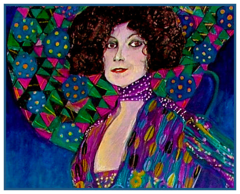 Portrait of Emilie Floege -Detail inspired by Gustav Klimt's Symbolist painting Counted Cross Stitch Pattern DIGITAL DOWNLOAD