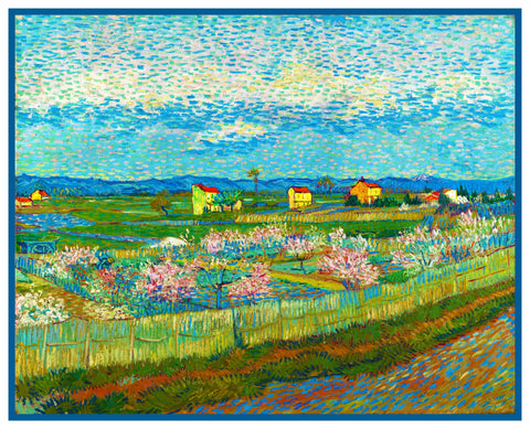 The Peach Trees in Bloom by Vincent Van Gogh Counted Cross Stitch Pattern DIGITAL DOWNLOAD