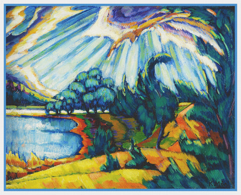 Sun On Lake Puhajarv Landscape Artist Konrad Magi Counted Cross Stitch Pattern