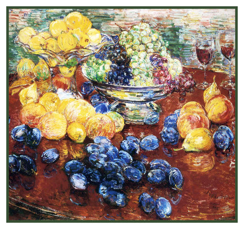 Still Life of Fruits by American Impressionist Painter Childe Hassam Counted Cross Stitch Pattern