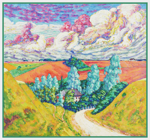 Tartu to Viljandi Landscape by Artist Konrad Magi Counted Cross Stitch Pattern