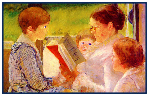 Mrs Cassat Reading to Grandchildren by American Impressionist Artist Mary Cassatt Counted Cross Stitch Pattern