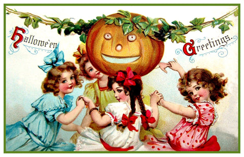 Vintage Halloween 4 Girls Celebrating by Frances Brundage Counted Cross Stitch Pattern