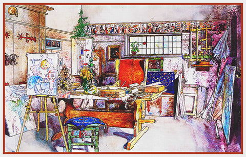 The Artist's Studio by Swedish Artist Carl Larsson Counted Cross Stitch Pattern DIGITAL DOWNLOAD