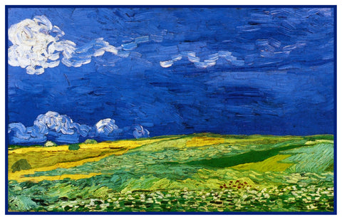 Corn Field in a Storm inspired by Impressionist Vincent Van Gogh's Painting Counted Cross Stitch Pattern