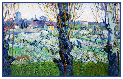 The Orchard in Arles inspired by Impressionist Vincent Van Gogh's Painting Counted Cross Stitch Pattern