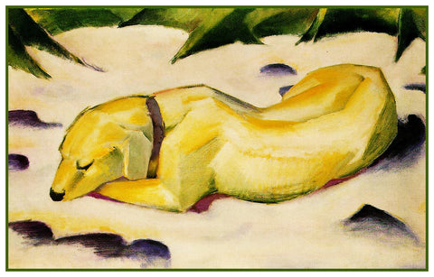Dog Sleeping in the Snow by Expressionist Artist Franz Marc Counted Cross Stitch Pattern