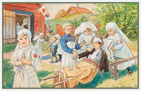 Children Playing Florence Nightingale by Swedish Artist Jenny Nystrom Counted Cross Stitch Pattern