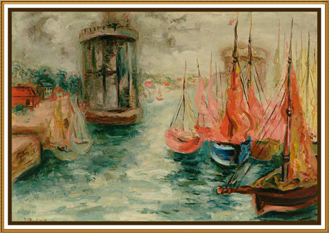 Sail Boats in the Harbor by Russian Artist  Issachar Ber Ryback's Counted Cross Stitch Pattern