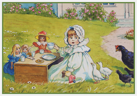 Girls Tea Party With Dollies by Swedish Artist Jenny Nystrom Counted Cross Stitch Pattern DIGITAL DOWNLOAD